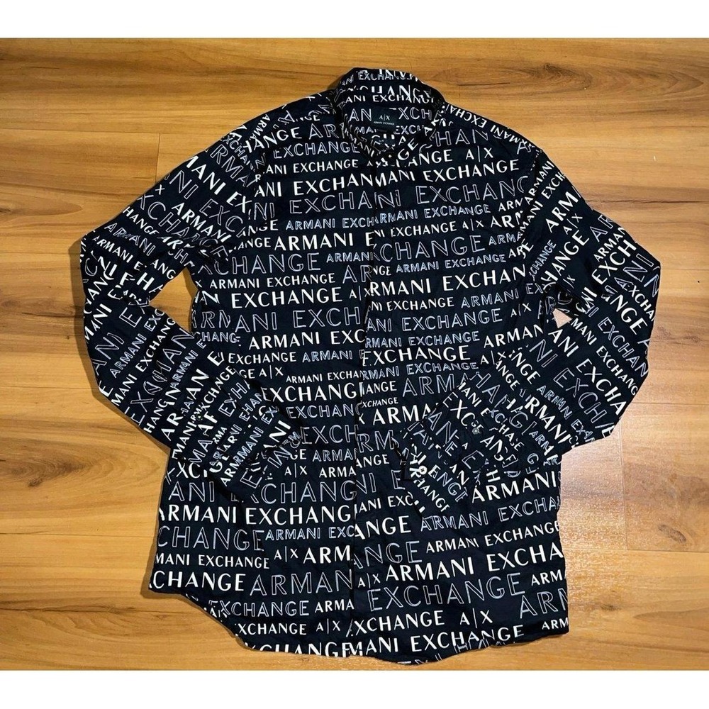 Mens ARMANI EXCHANGE All Over Logo Slim Fit Button Front Casual Stretch Shirt